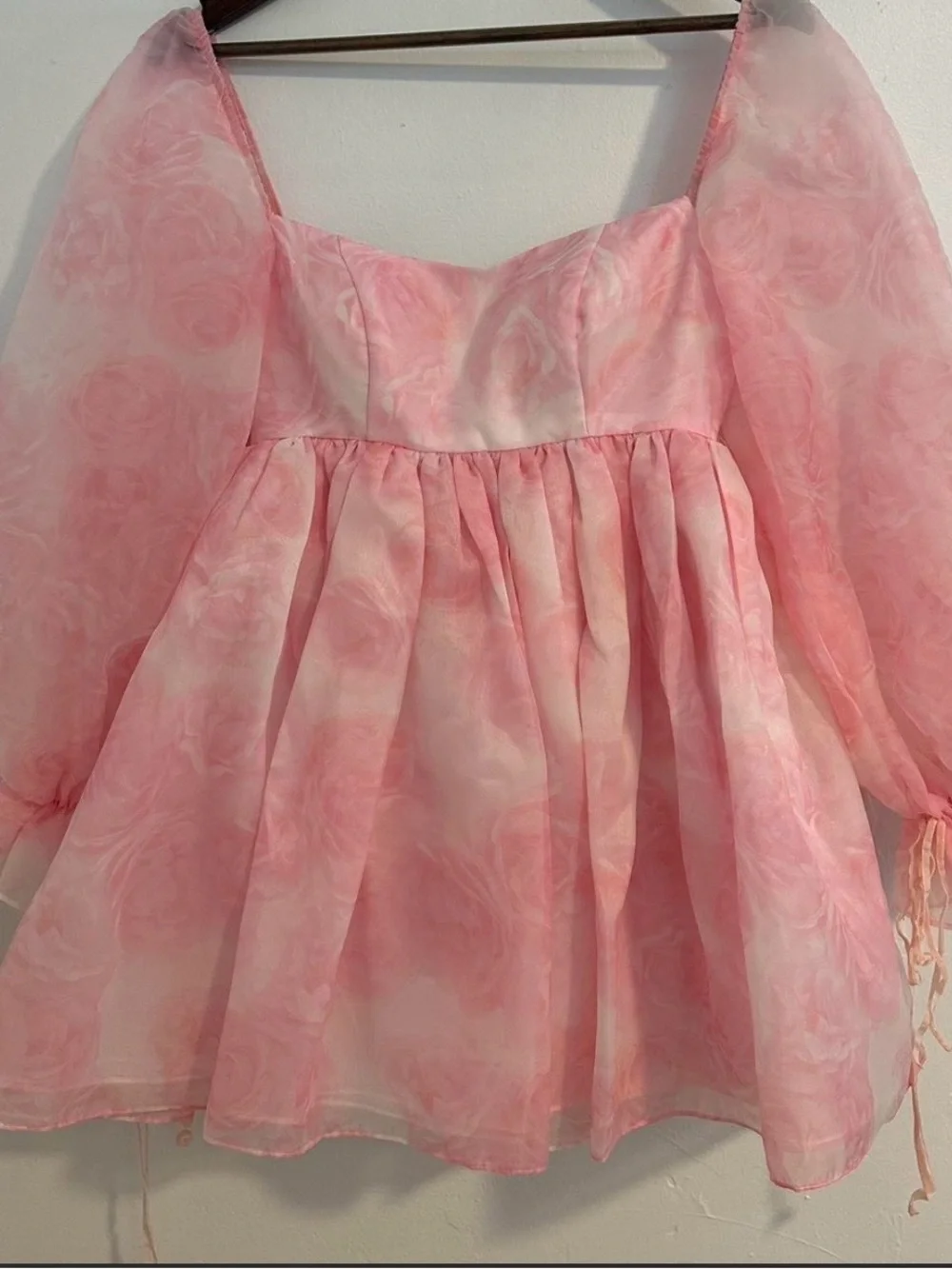 Pink Organza Puff-Sleeve Party Dress